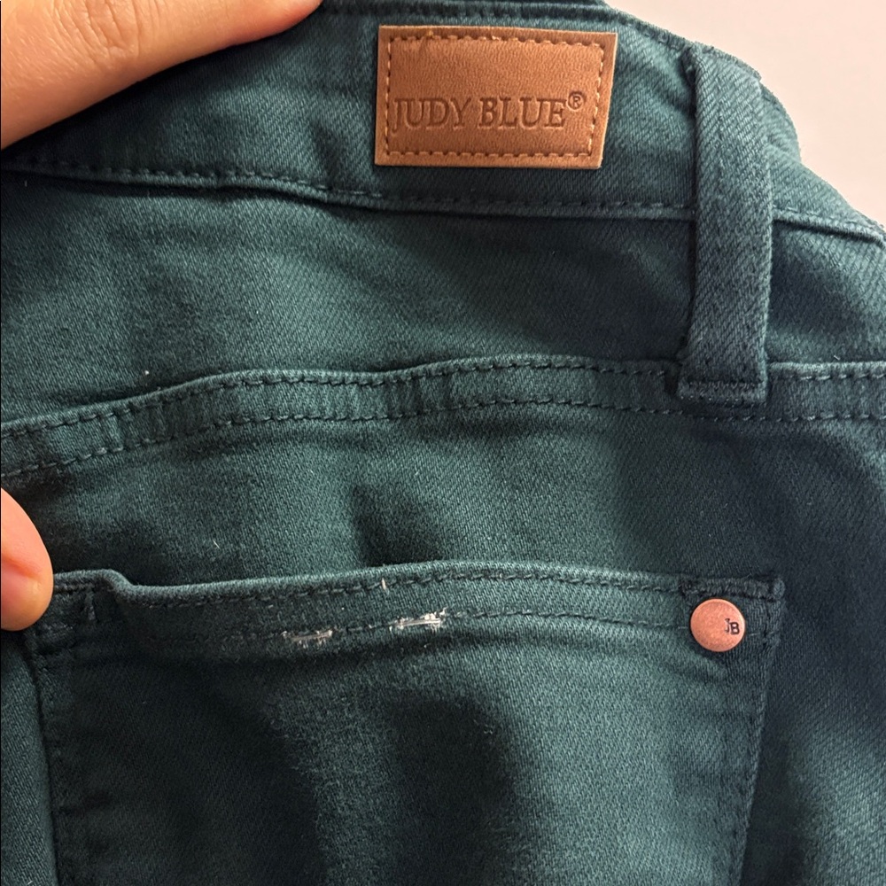Judy Blue Teal Evergreen Pine GARMENT DYED HIGH RISE DOUBLE CUFFED OVERALLS S - Picture 9 of 9